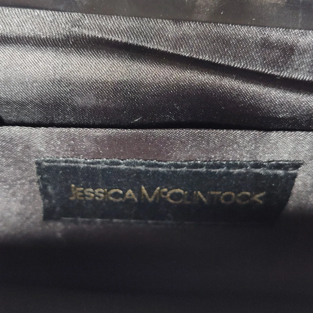 Jessica McClintock black pleated satin convertible clutch evening purse